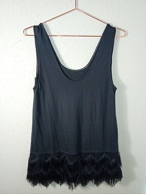 Banana Republic Black Fringe Trim Sleeveless Tank Top sz XS